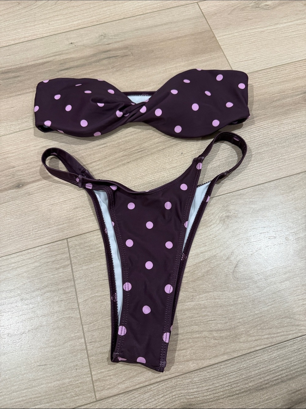 SHEIN Purple Polka Dot Bandeau Bikini Set - Pink Dots